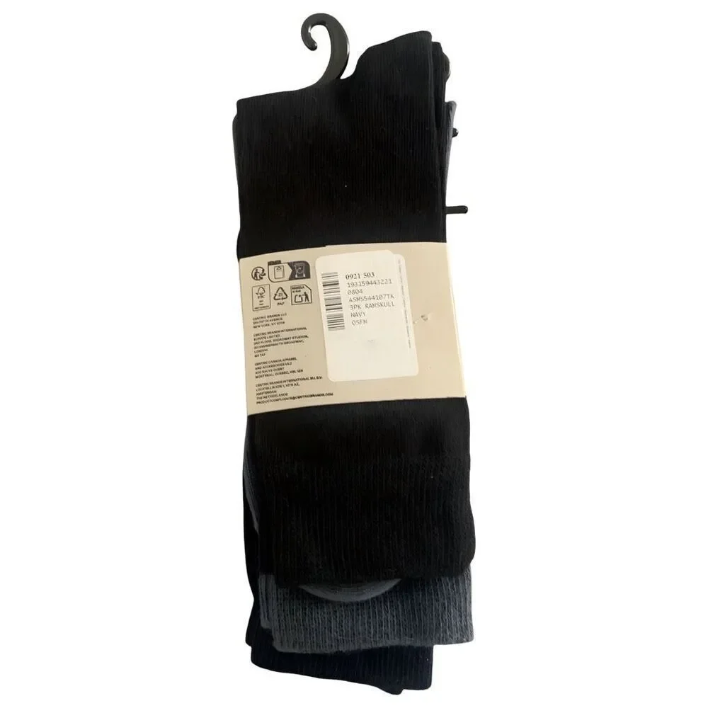 AllSaints Adan Ramskull 3-Pack Crew Socks Men’s 7–13, Cotton Stretch, Navy